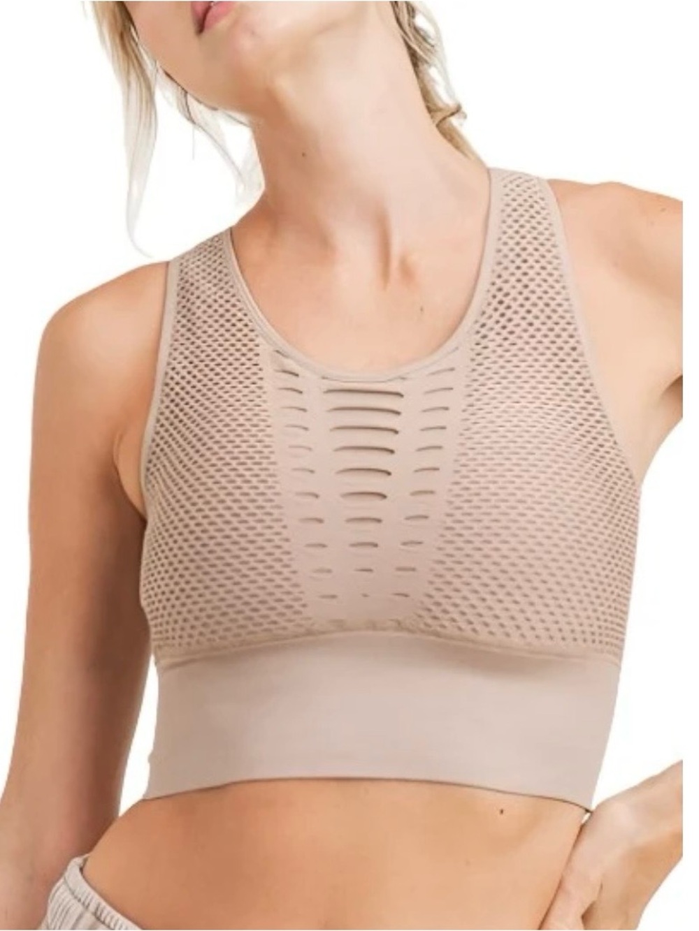 Mono B Lazer Cut Cropped Tank - Mushroom